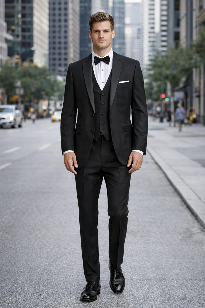 Mens Designer Parker Classic Wool Tuxedo in Black