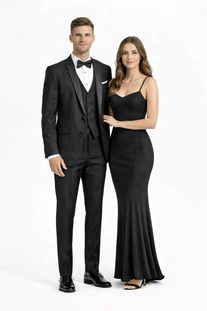 Mens Designer Parker Classic Wool Tuxedo in Black