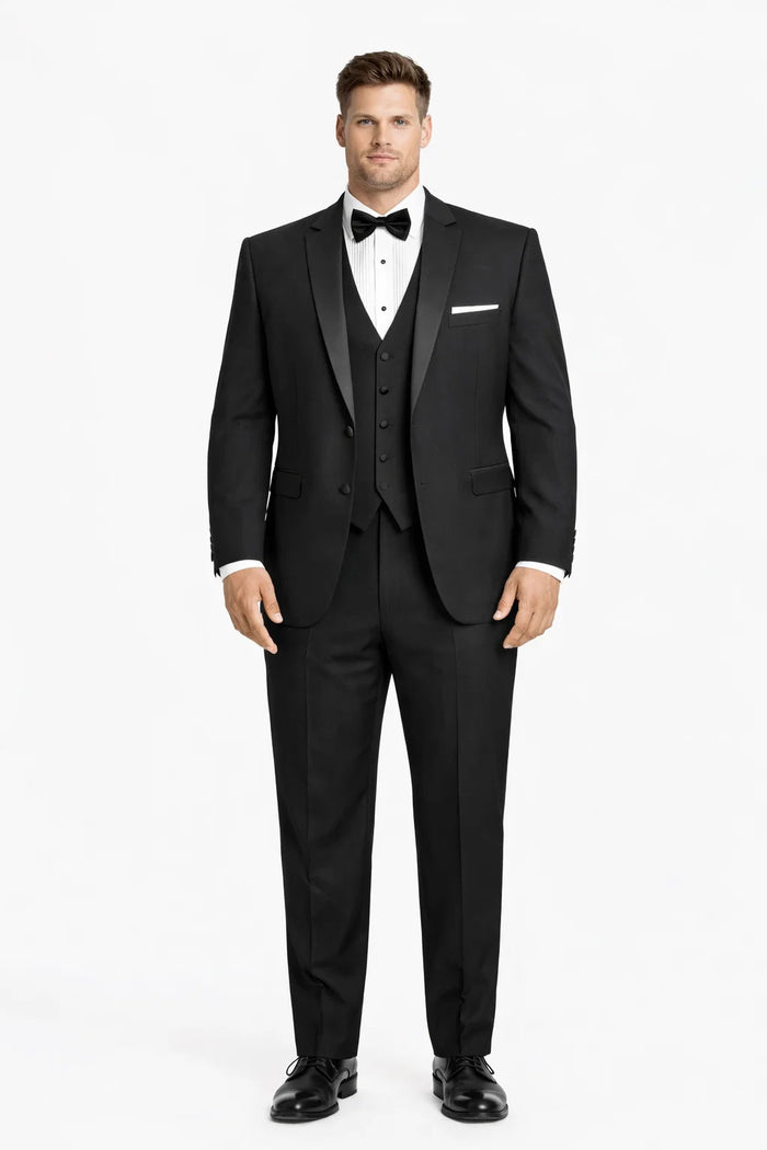 Mens Designer Parker Classic Wool Tuxedo in Black