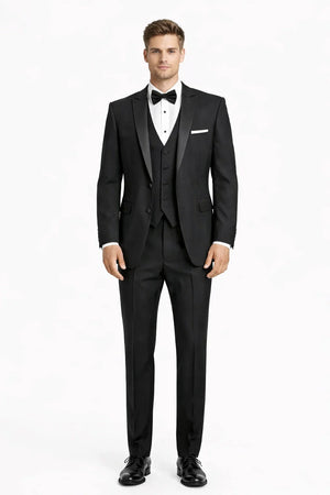 Mens Designer Parker Classic Wool Tuxedo in Black