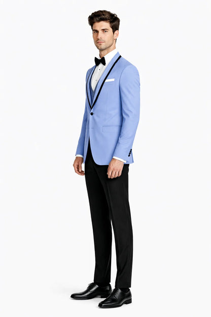 Mens Designer Satin Trim Valencia Tuxedo in Sky Blue