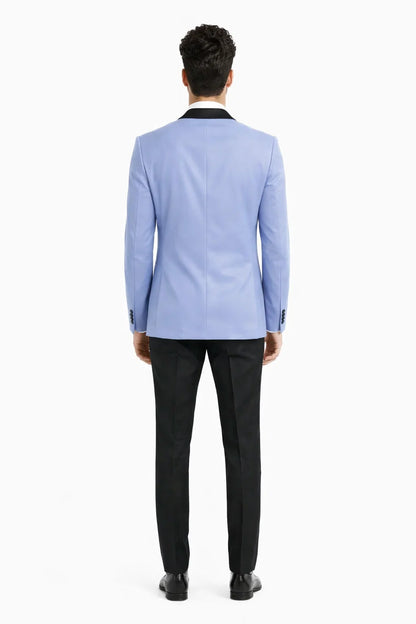 Mens Designer Satin Trim Valencia Tuxedo in Sky Blue
