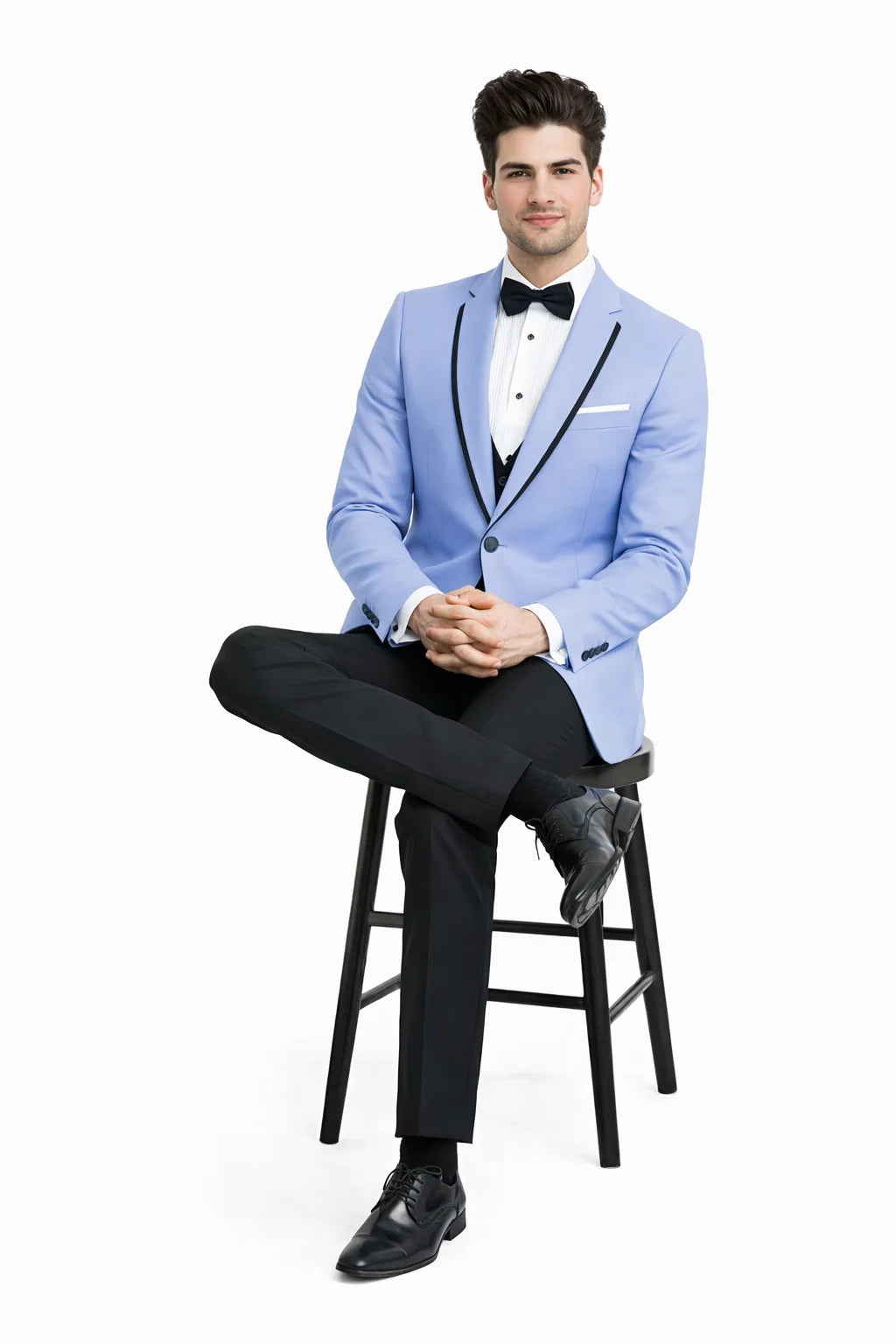 Mens Designer Satin Trim Valencia Tuxedo in Sky Blue