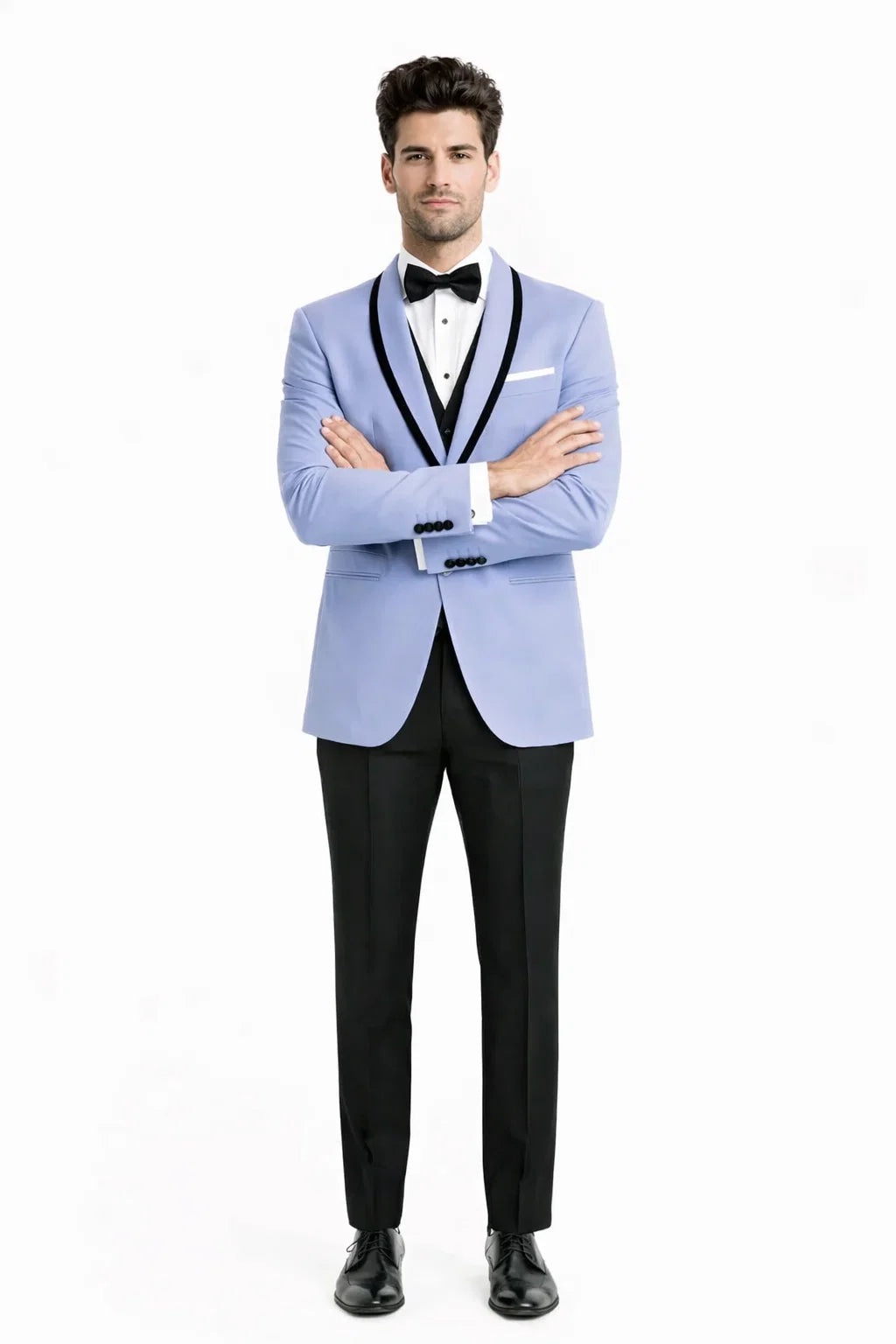 Mens Designer Satin Trim Valencia Tuxedo in Sky Blue