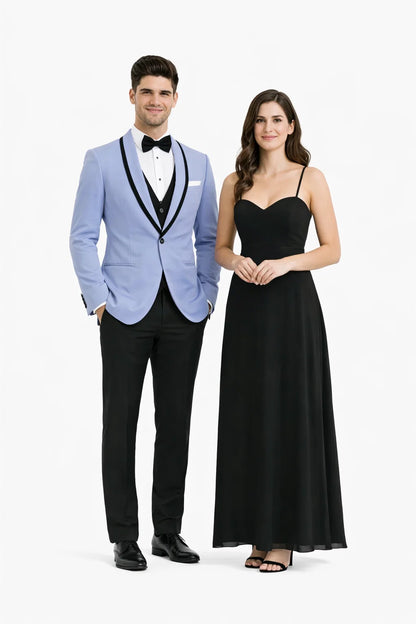 Mens Designer Satin Trim Valencia Tuxedo in Sky Blue