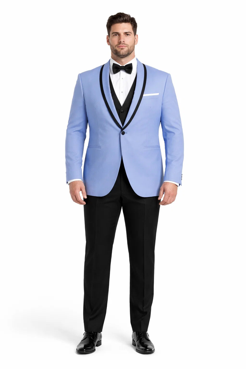 Mens Designer Satin Trim Valencia Tuxedo in Sky Blue