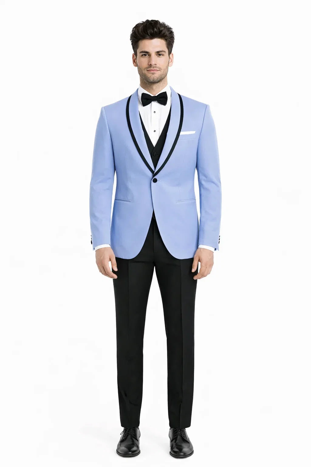 Mens Designer Satin Trim Valencia Tuxedo in Sky Blue