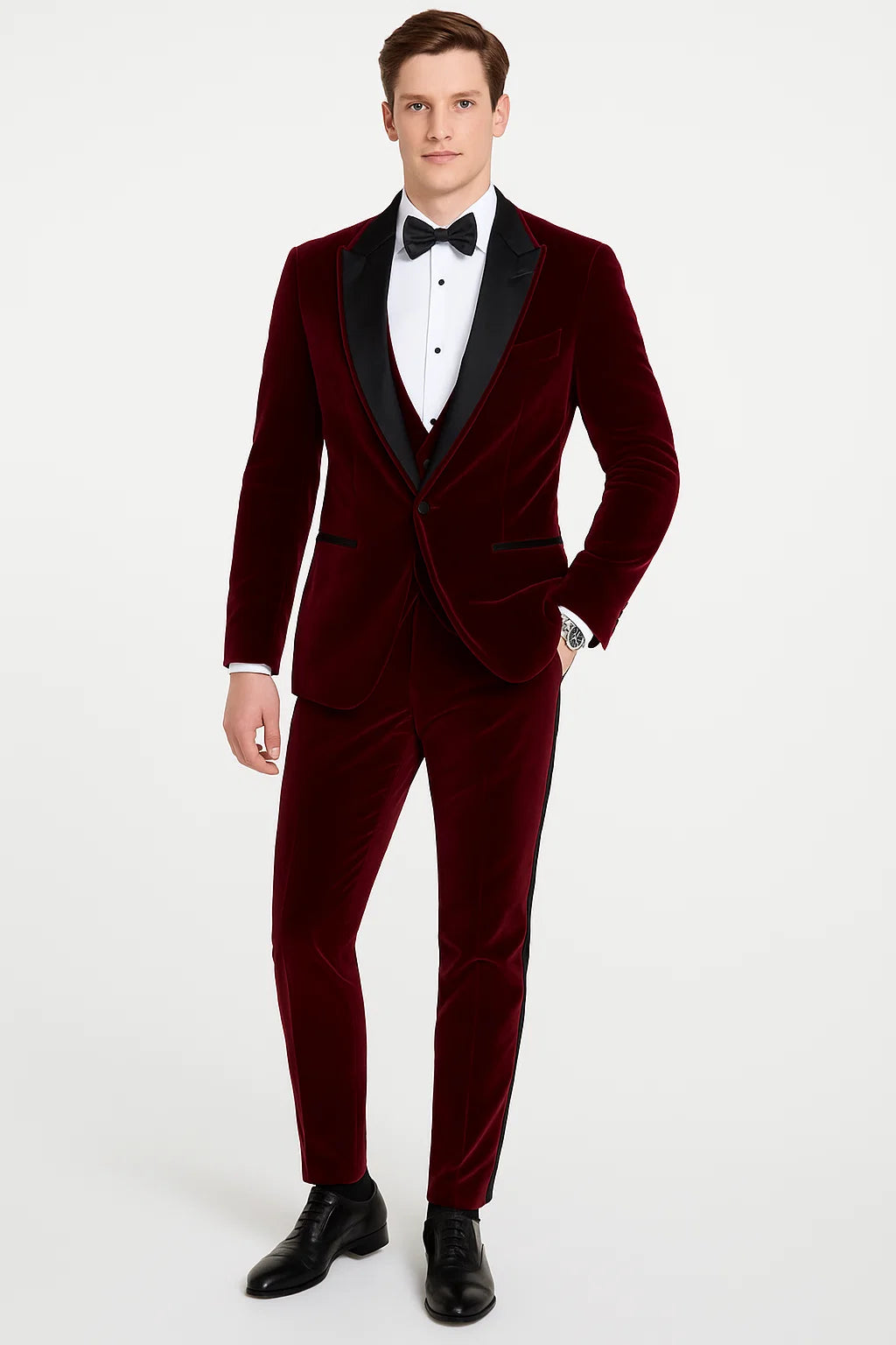 Mens Designer Velvet Dinner Jacket in Burgundy