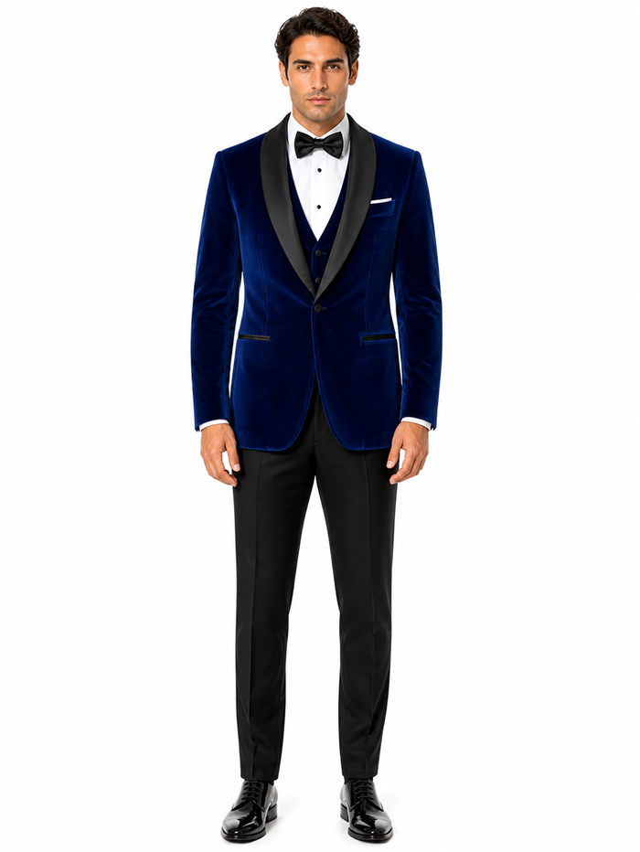 Men's Designer Velvet Tuxedo Dinner Jacket in Dark Royal Blue