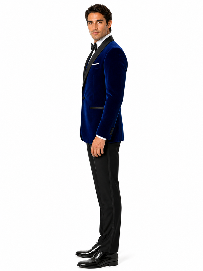Men's Designer Velvet Tuxedo Dinner Jacket in Dark Royal Blue