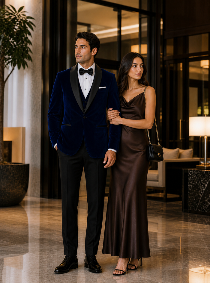 Men's Designer Velvet Tuxedo Dinner Jacket in Dark Royal Blue