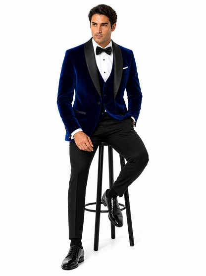 Mens Designer Velvet Tuxedo Dinner Jacket in Dark Royal Blue