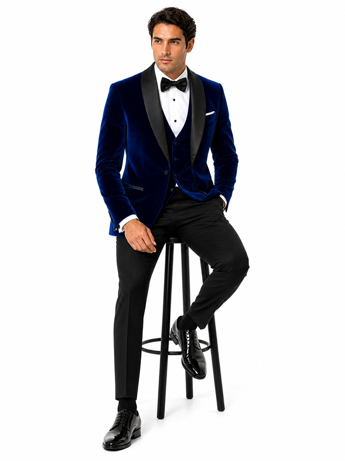 Men's Designer Velvet Tuxedo Dinner Jacket in Dark Royal Blue