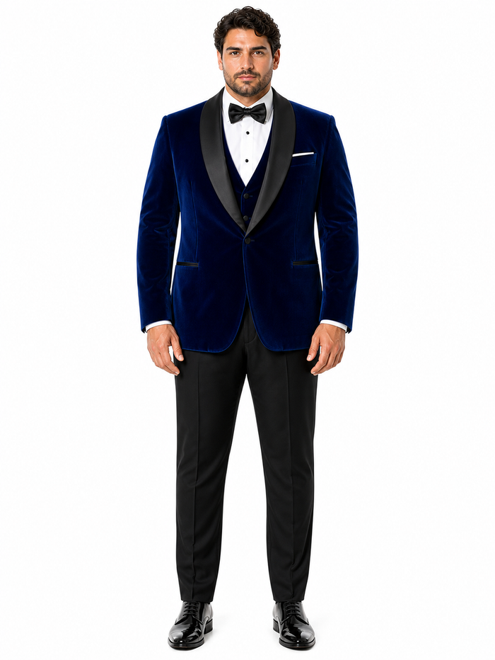 Men's Designer Velvet Tuxedo Dinner Jacket in Dark Royal Blue