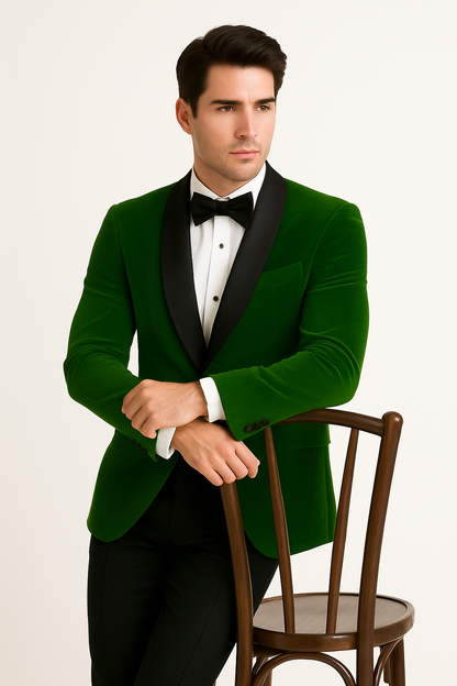 Mens Designer Velvet Tuxedo Jacket in Hunter Green