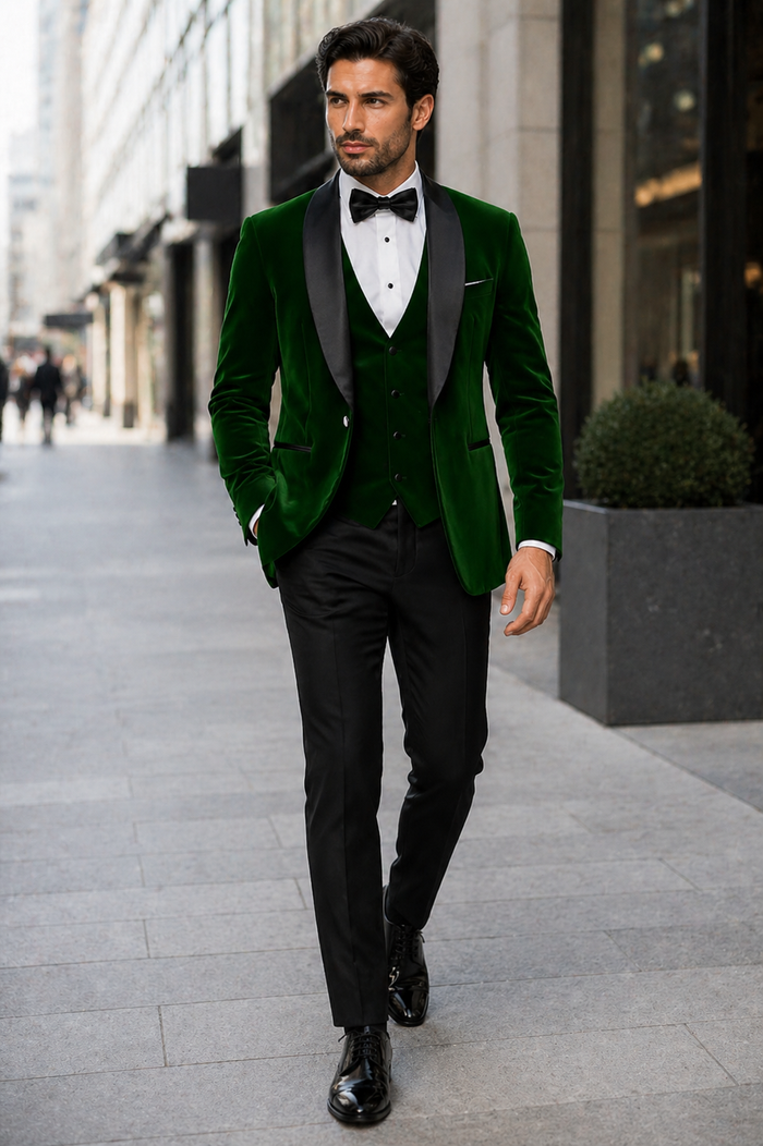 Mens Designer Velvet Tuxedo Jacket in Hunter Green