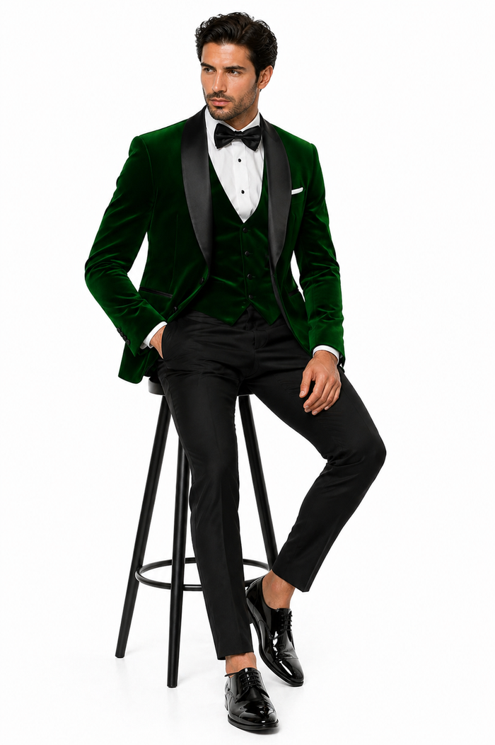 Mens Designer Velvet Tuxedo Jacket in Hunter Green