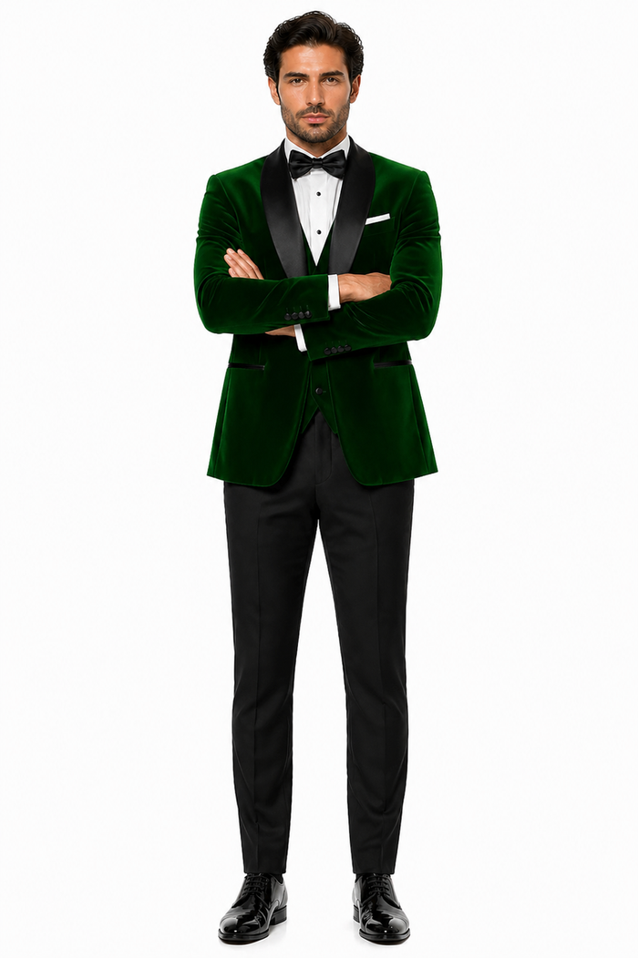 Mens Designer Velvet Tuxedo Jacket in Hunter Green