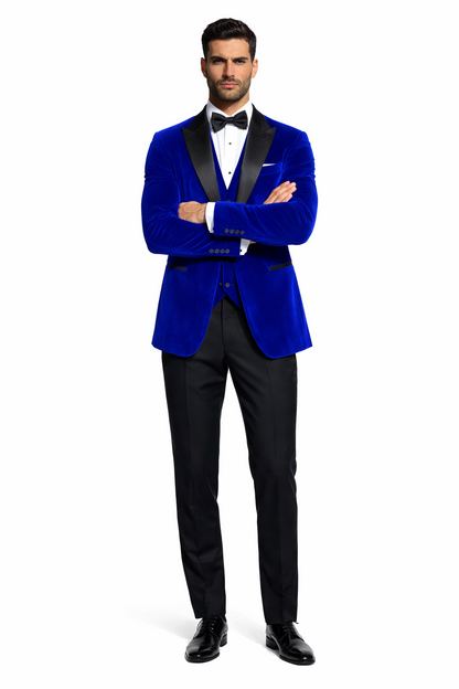 Mens Designer Velvet Tuxedo Royal Blue Dinner Jacket