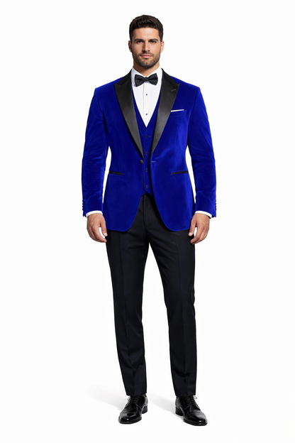 Mens Designer Velvet Tuxedo Royal Blue Dinner Jacket