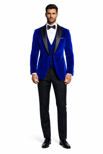 Mens Designer Velvet Tuxedo Royal Blue Dinner Jacket