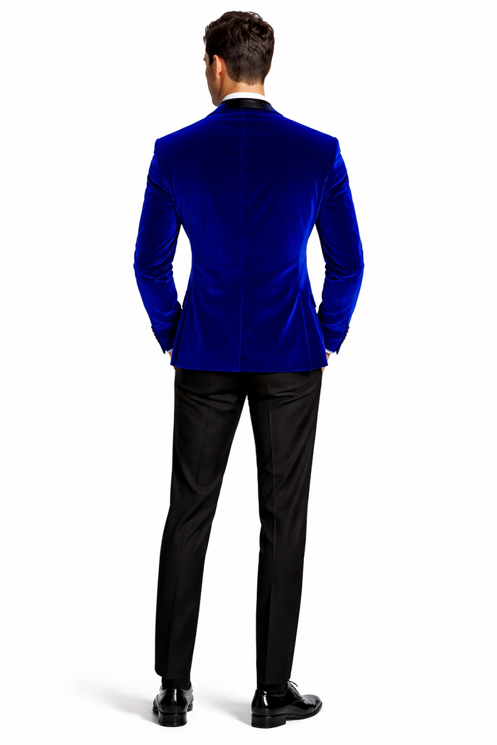 Mens Designer Velvet Tuxedo Royal Blue Dinner Jacket
