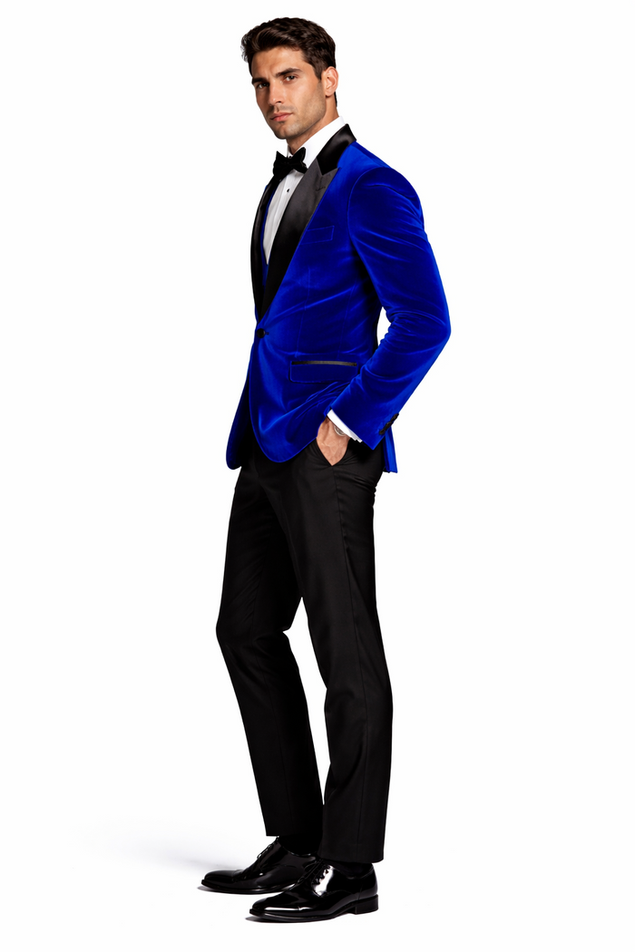 Mens Designer Velvet Tuxedo Royal Blue Dinner Jacket
