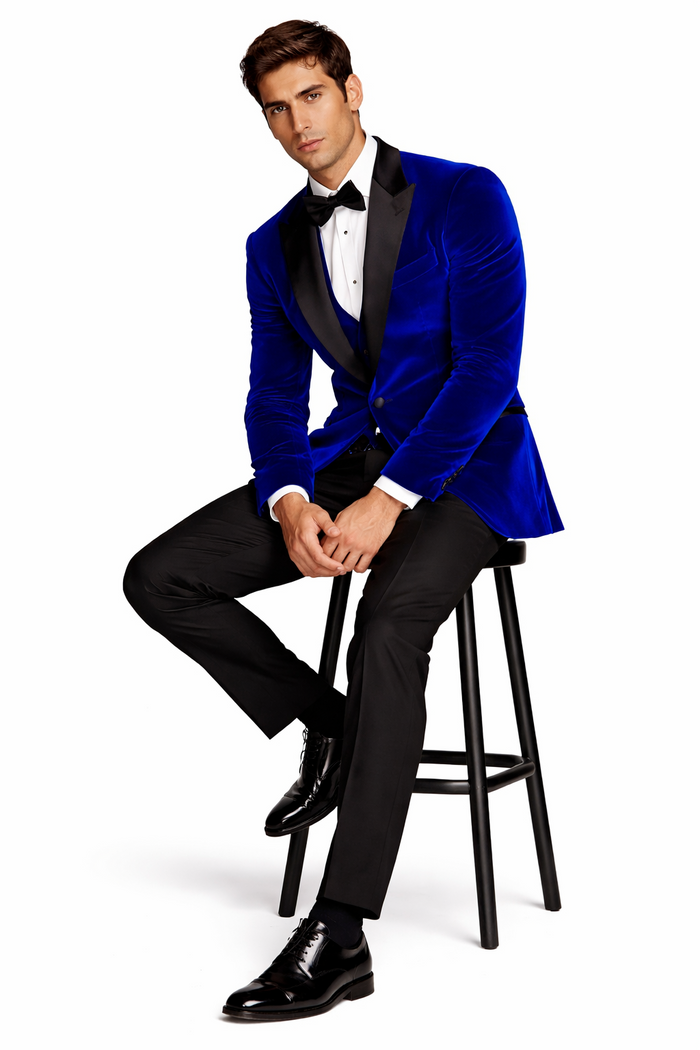 Mens Designer Velvet Tuxedo Royal Blue Dinner Jacket