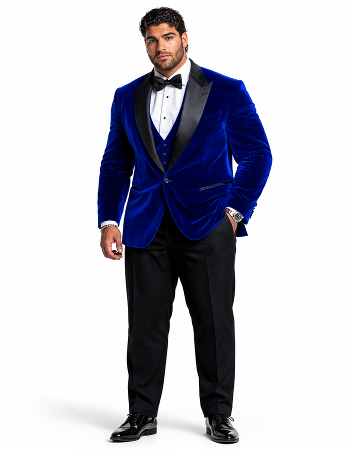 Mens Designer Velvet Tuxedo Royal Blue Dinner Jacket