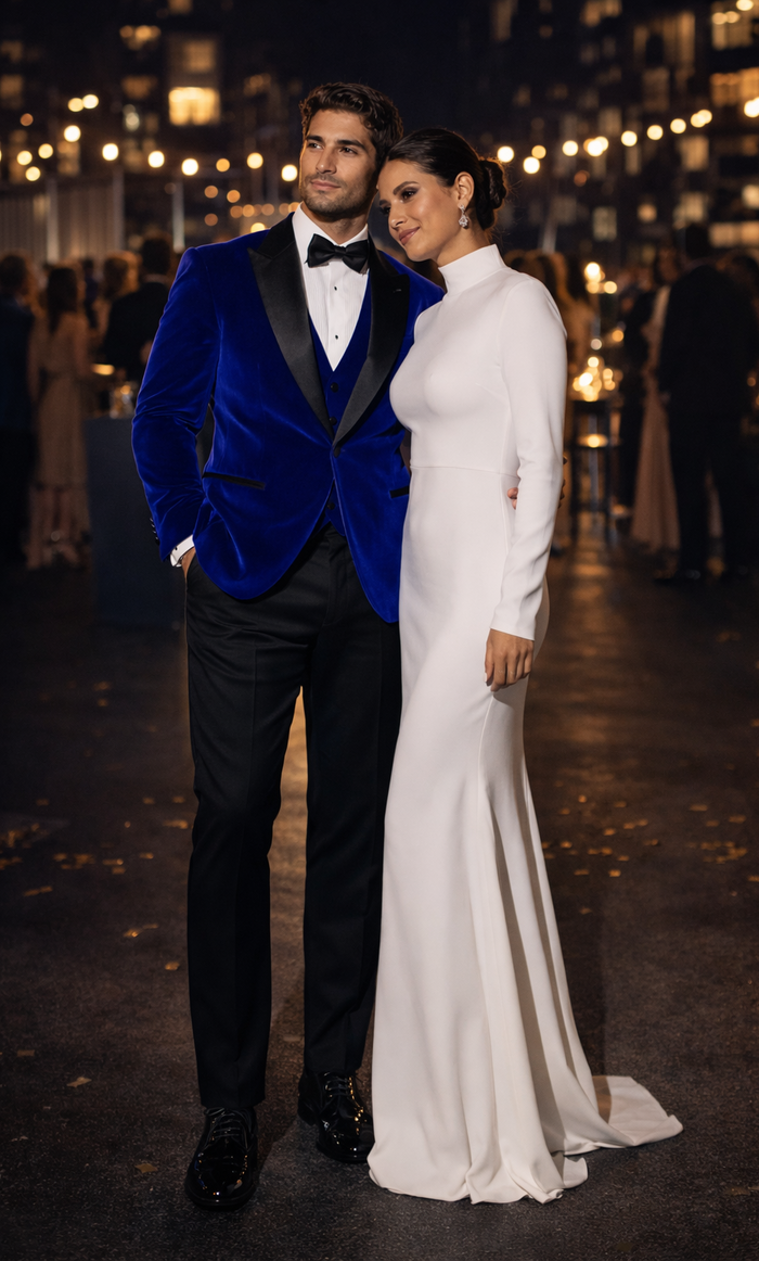 Mens Designer Velvet Tuxedo Royal Blue Dinner Jacket