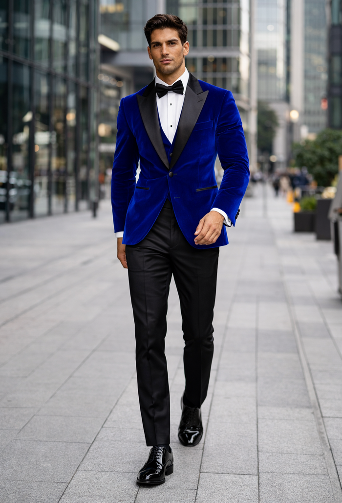 Mens Designer Velvet Tuxedo Royal Blue Dinner Jacket