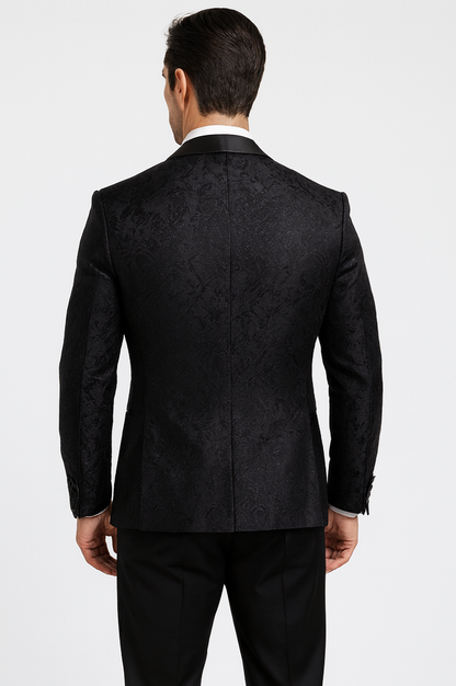 Sophisticated Men's Black Floral Lace Tuxedo  Designer Groom Attire