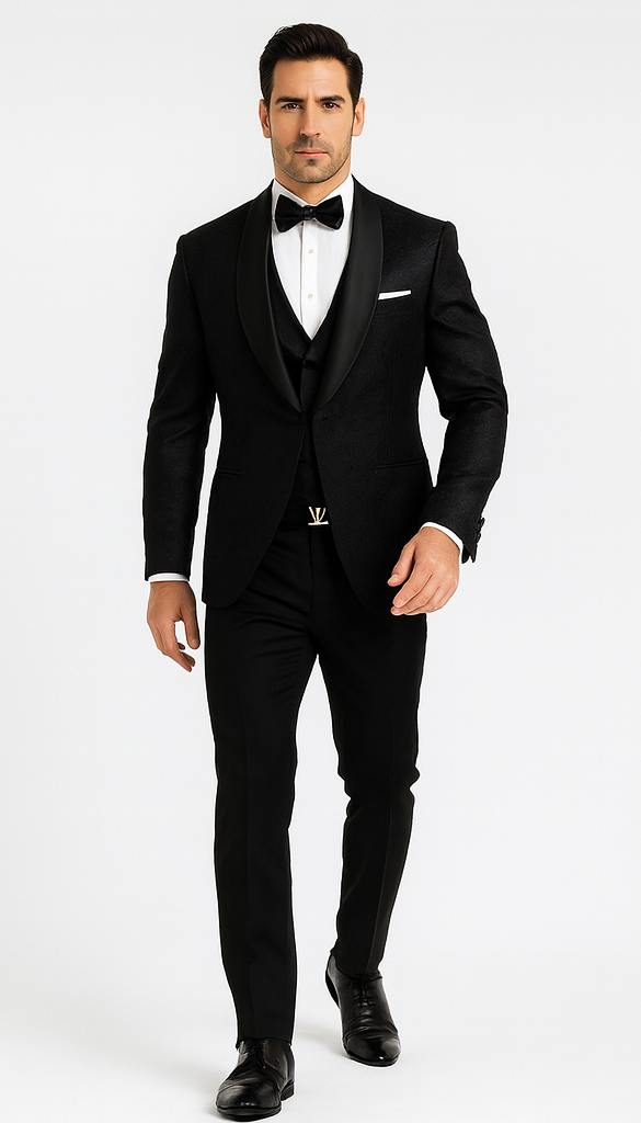 Sophisticated Men's Black Floral Lace Tuxedo  Designer Groom Attire