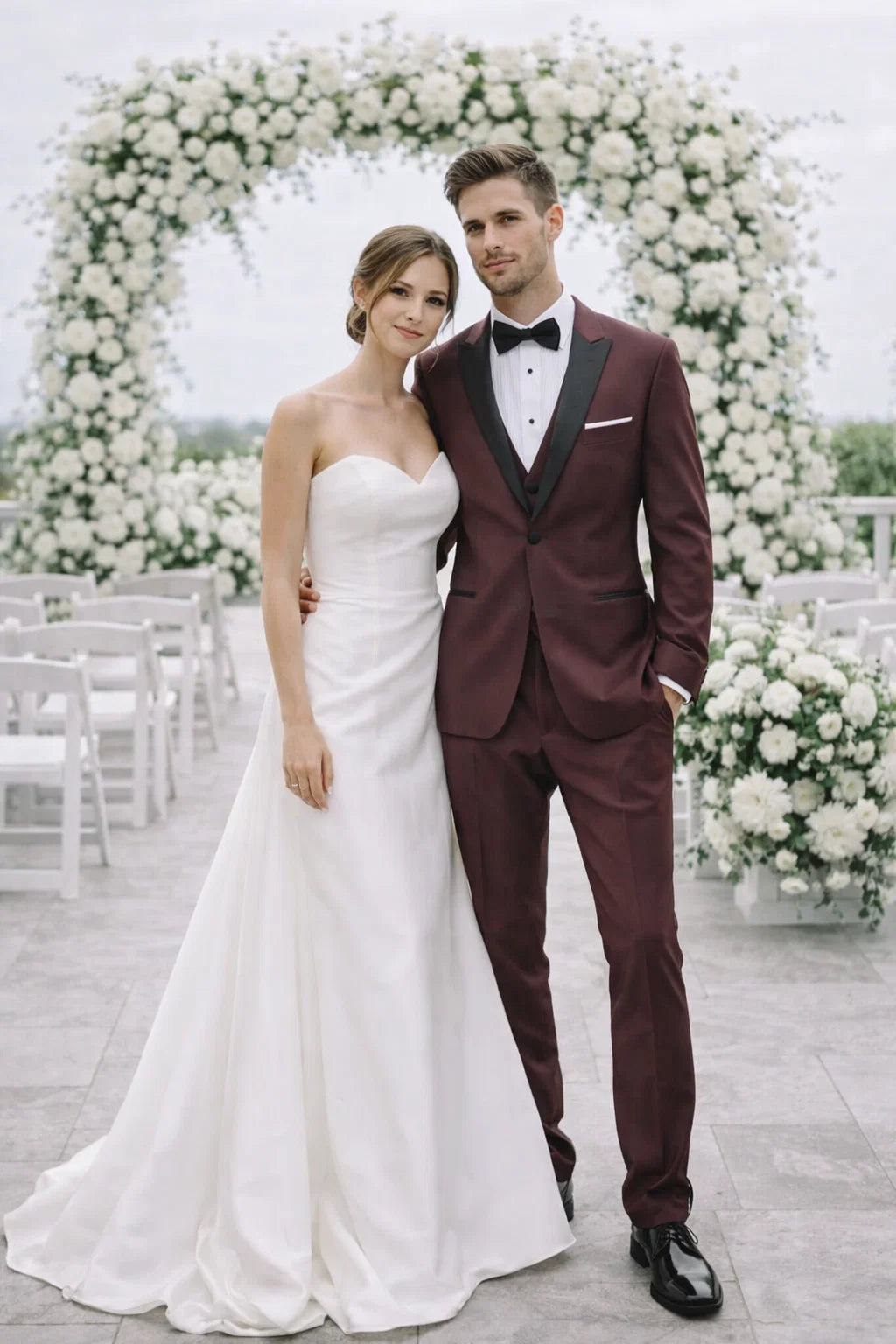 Mens Designer Wedding Tuxedo in Burgundy