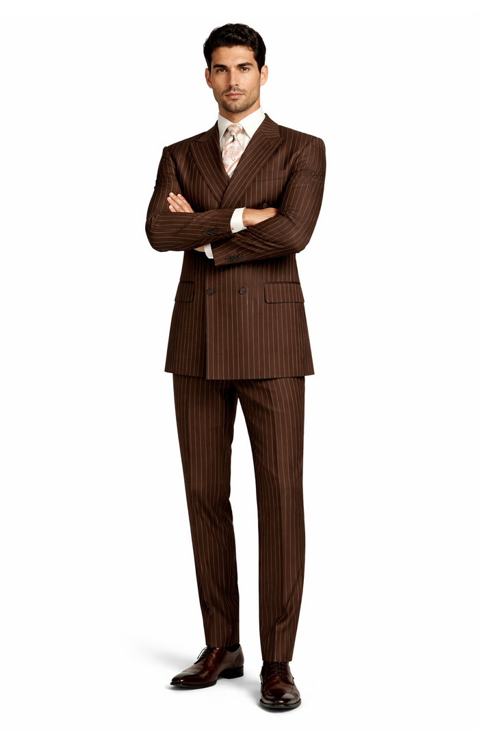 Mens Double Breasted Gangster Pinstripe Suit in Brown