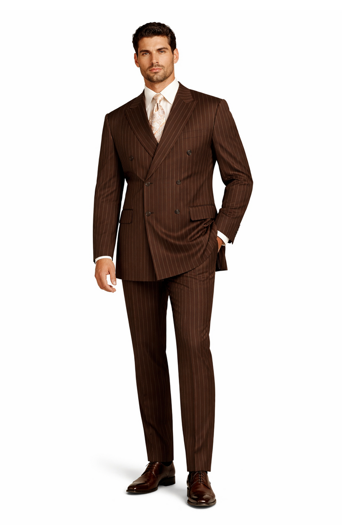 Mens Double Breasted Gangster Pinstripe Suit in Brown