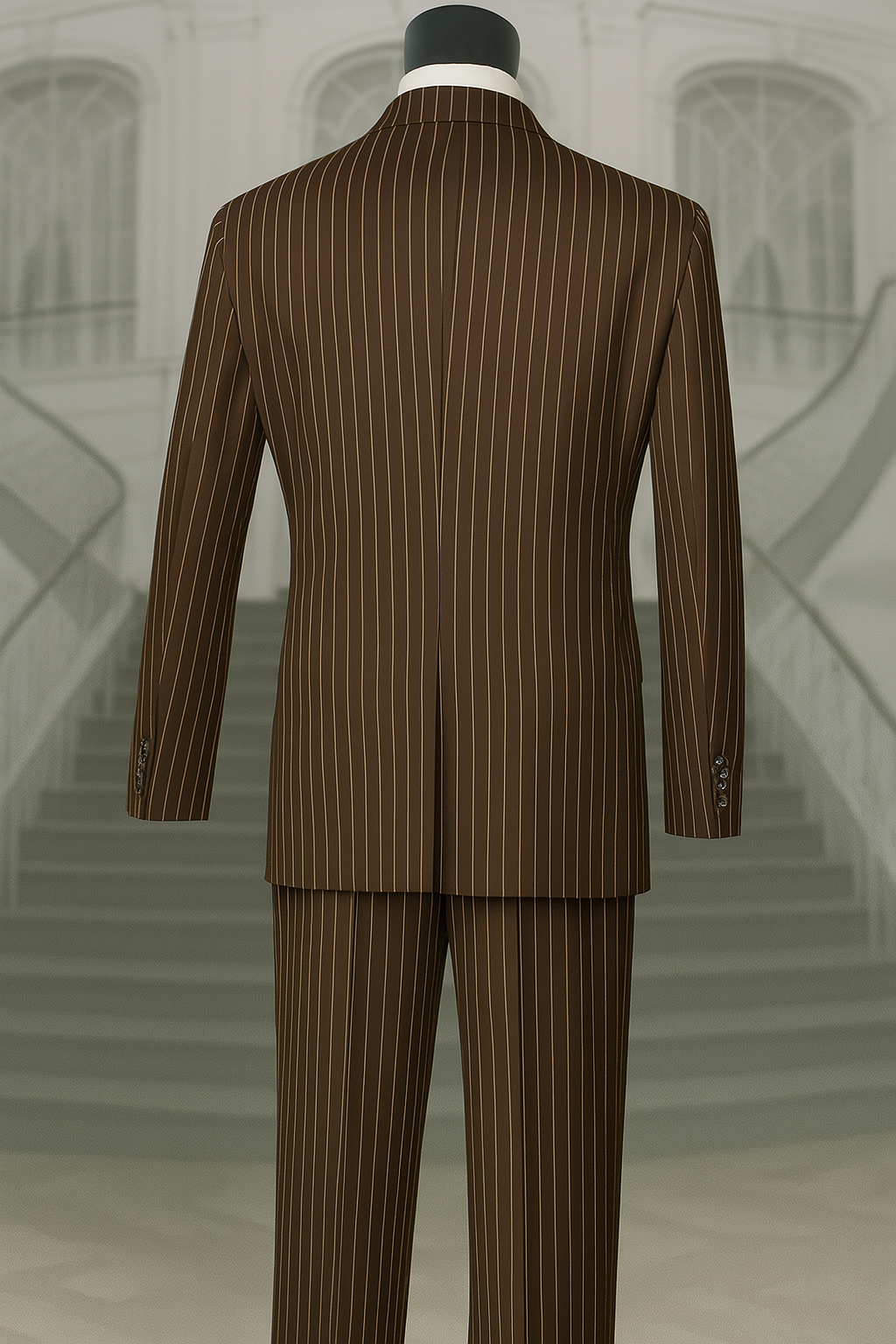 Mens Double Breasted Gangster Pinstripe Suit in Brown