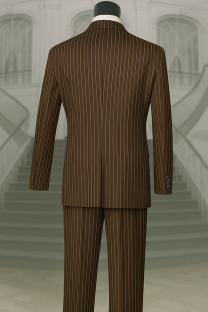 Mens Double Breasted Gangster Pinstripe Suit in Brown
