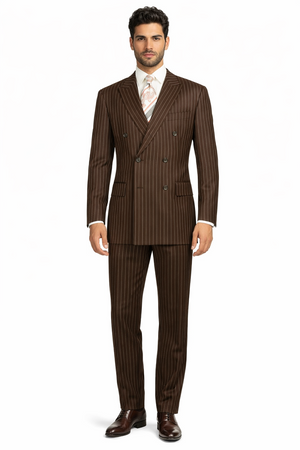 Mens Double Breasted Gangster Pinstripe Suit in Brown