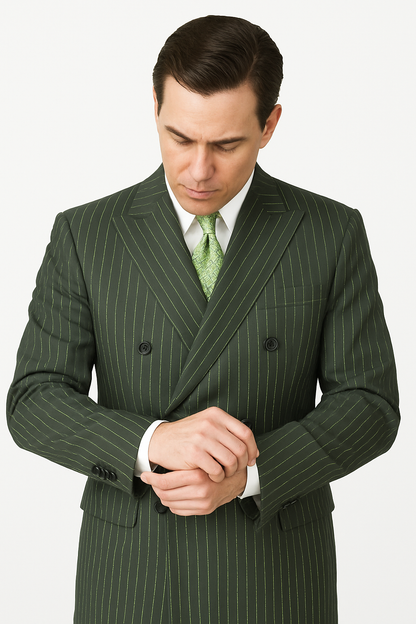 Mens Double Breasted Gangster Pinstripe Suit in Charcoal Grey