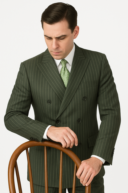 Mens Double Breasted Gangster Pinstripe Suit in Charcoal Grey