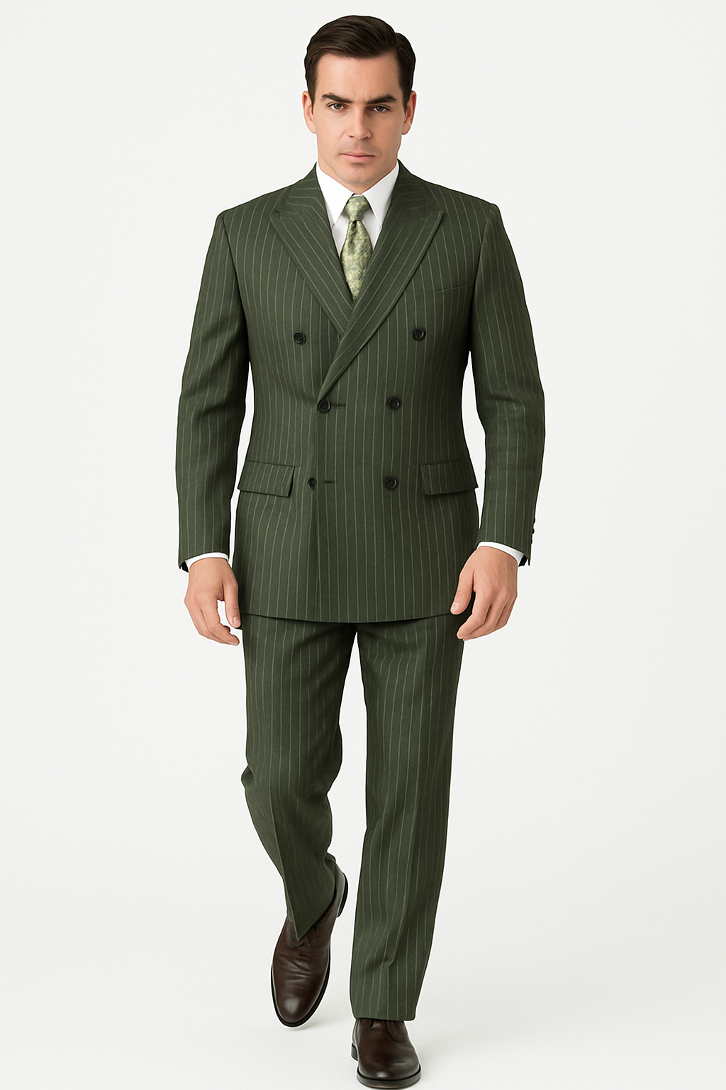 Mens Double Breasted Gangster Pinstripe Suit in Charcoal Grey