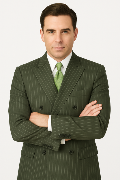 Mens Double Breasted Gangster Pinstripe Suit in Charcoal Grey