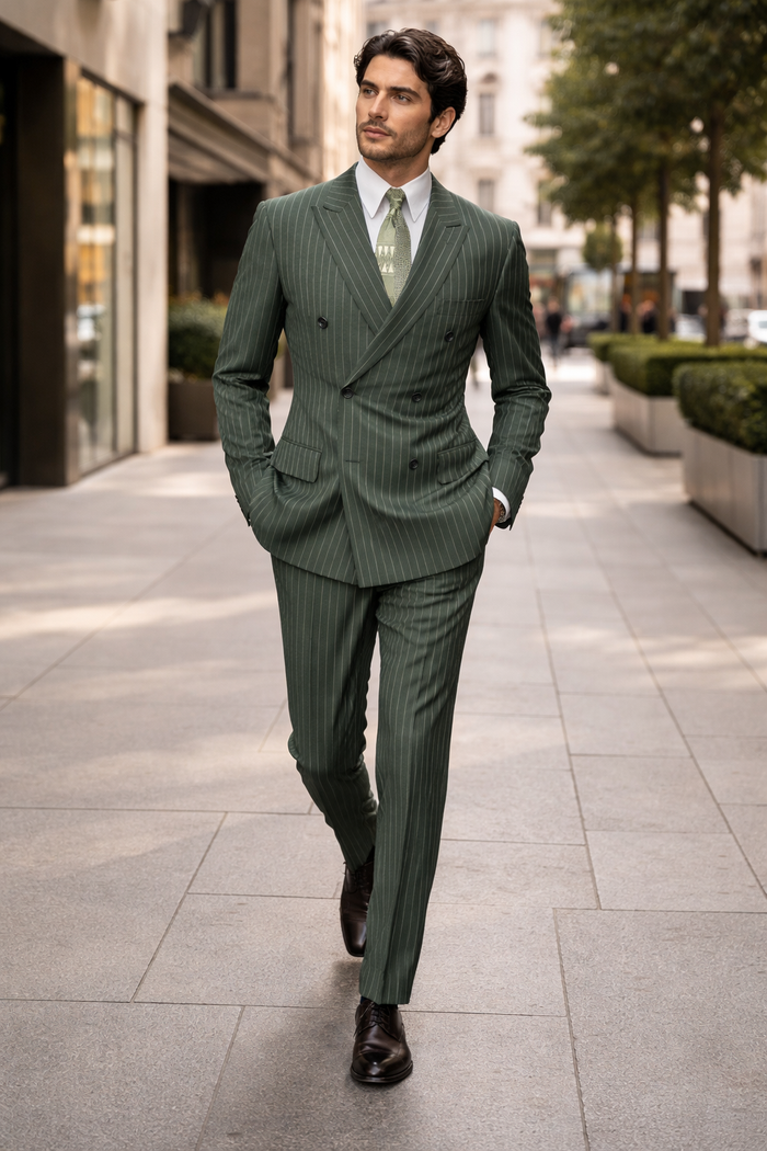 Mens Double Breasted Gangster Pinstripe Suit in Charcoal Grey