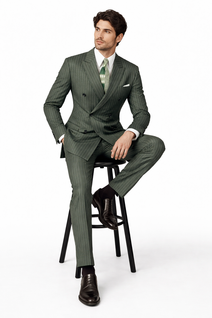 Mens Double Breasted Gangster Pinstripe Suit in Charcoal Grey
