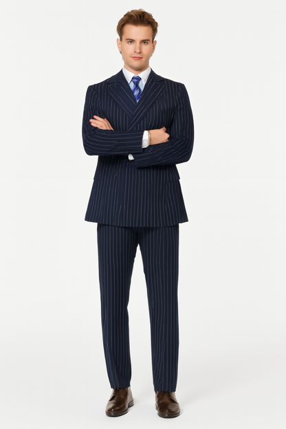 Mens Double Breasted Gangster Pinstripe Suit in Navy Blue
