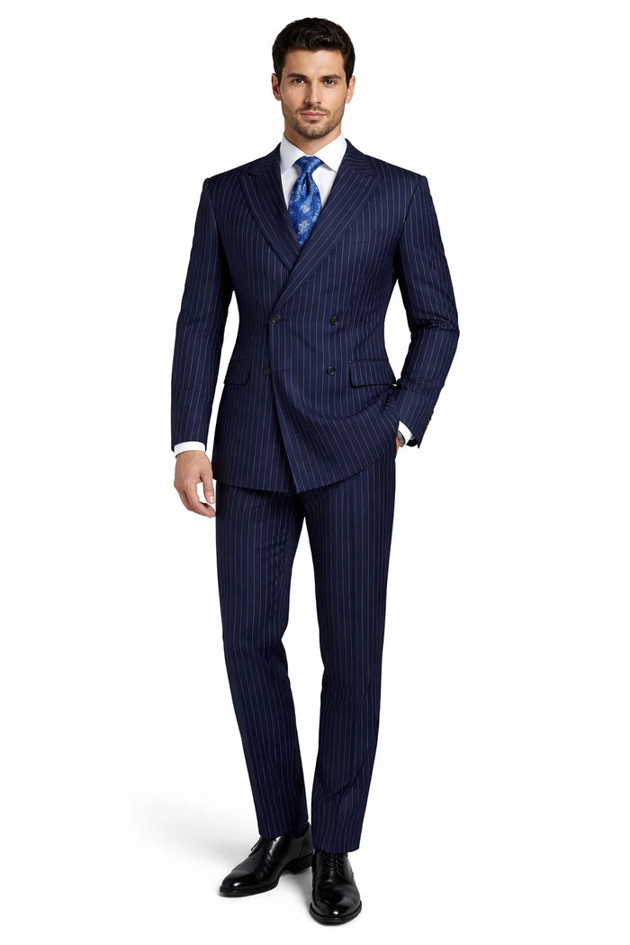 Men's Double Breasted Gangster Pinstripe Suit in Navy Blue