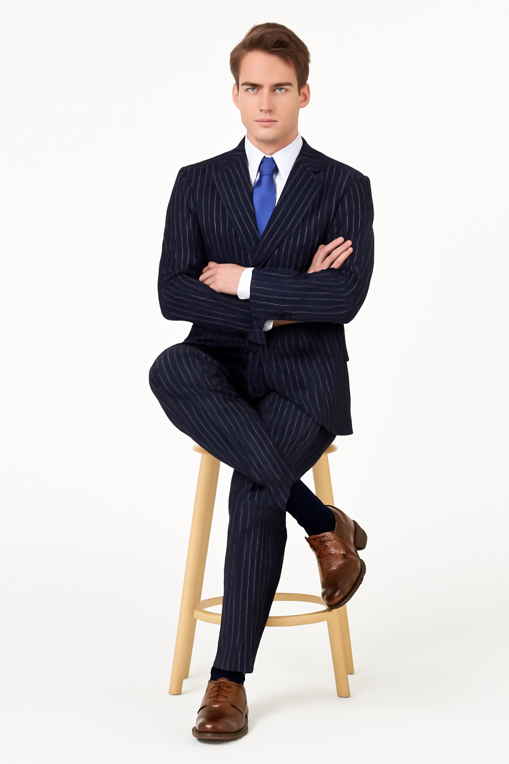 40 Mens Double Breasted Gangster Pinstripe Suit in Navy Blue