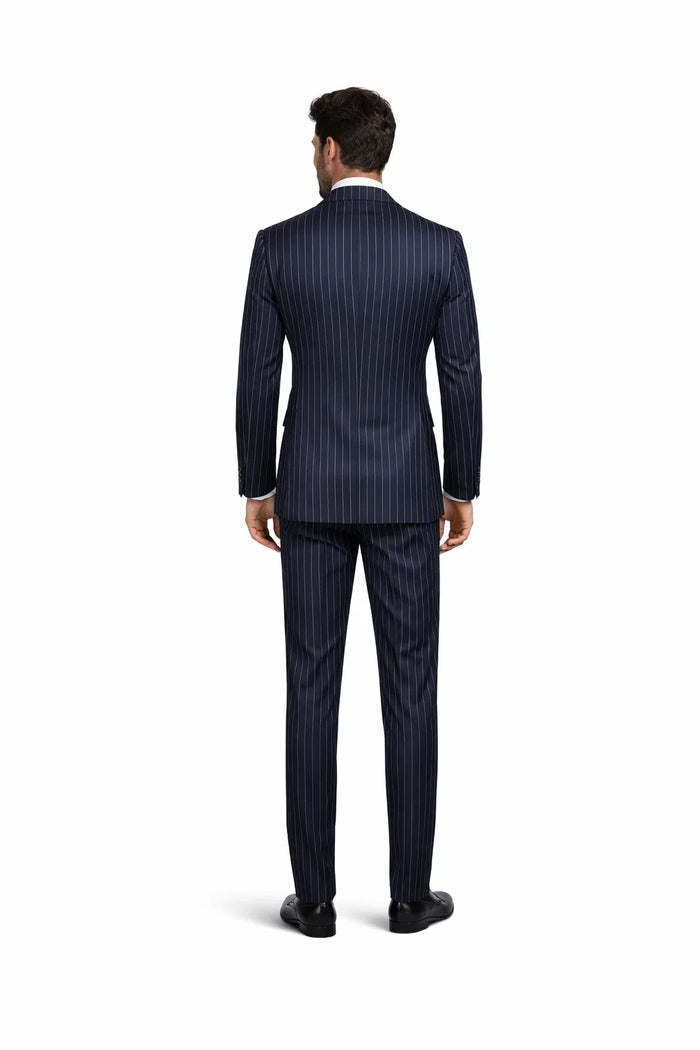 Men's Double Breasted Gangster Pinstripe Suit in Navy Blue