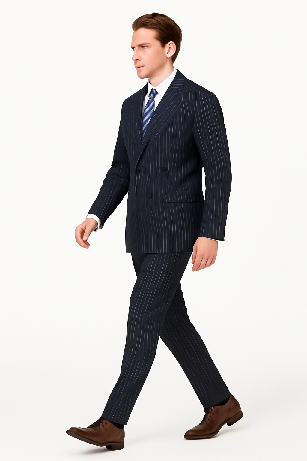 Mens Double Breasted Gangster Pinstripe Suit in Navy Blue